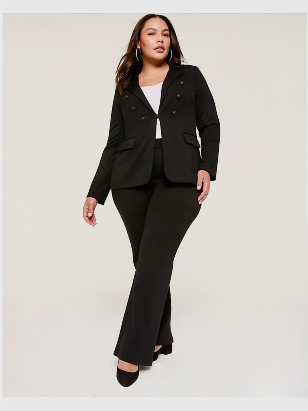 Lane Bryant Black Double-Breasted Ponte Blazer with Notch Lapel - Picture 4 of 16